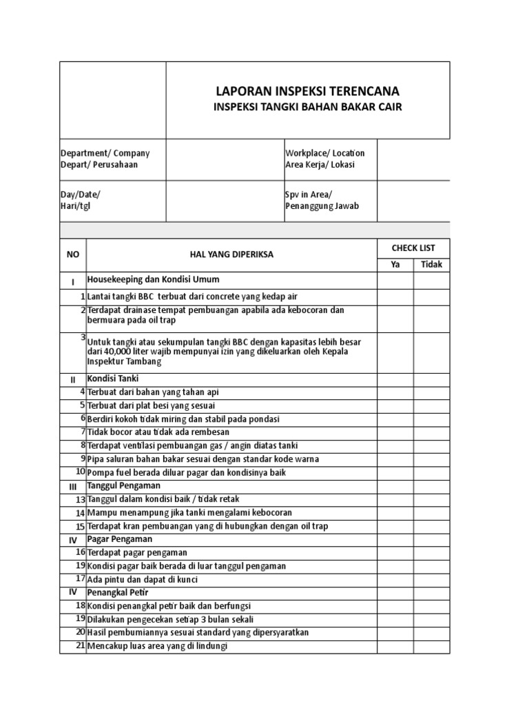 Checklist Inspeksi Peralatan Kerja | PDF