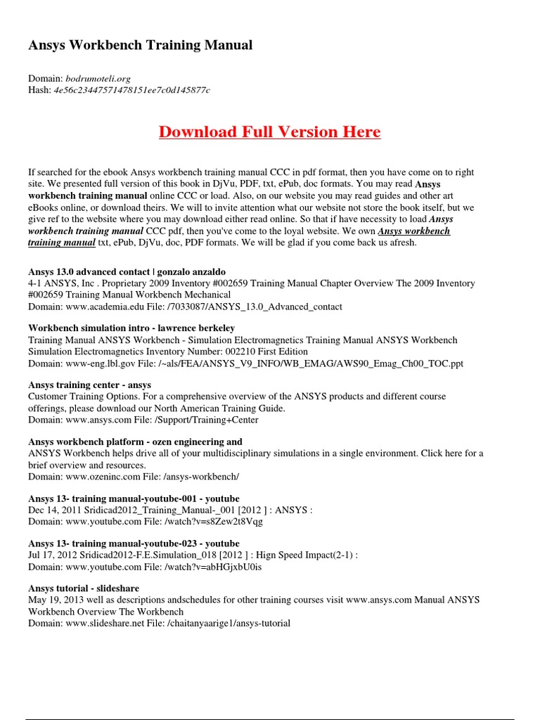 Ansys Workbench Training Manual PDF | PDF | E Books | Media Technology