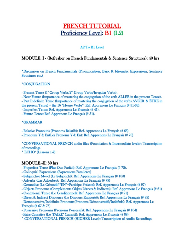 Proficiency Level:: French Tutorial B1 | PDF | Grammatical Tense ...