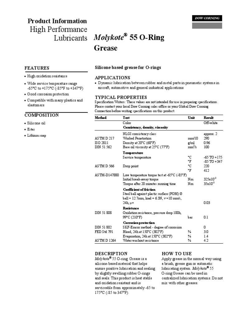 High Performance Lubricants Molykote 55 ORing Grease PDF Chemical