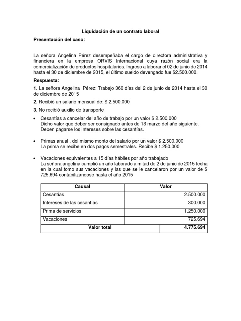 Liquidación de Un Contrato Laboral | PDF