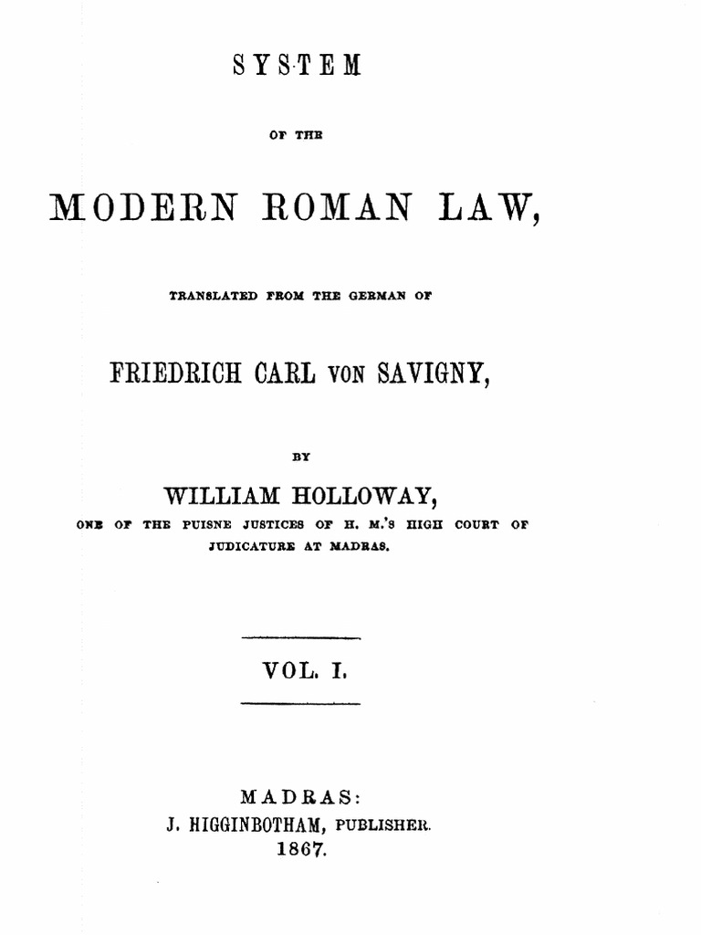 Savigny - System of The Modern Roman Law | PDF
