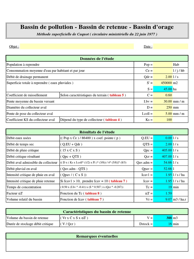 Note De Calcul Gestion Des Eaux Pluviales Xls
