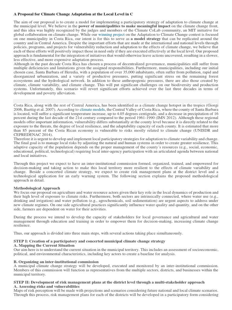 Local Climate Change Adaptation Proposal | PDF | Effects Of Global ...
