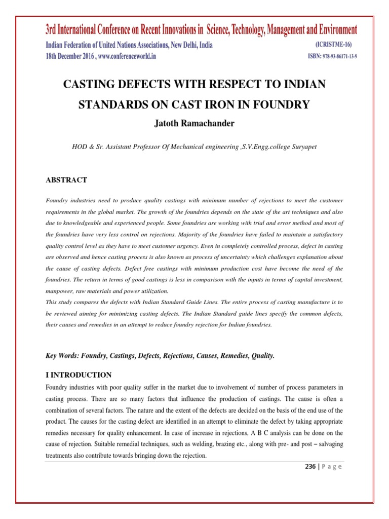 Indian Standards for Casting Defects | PDF | Casting (Metalworking ...