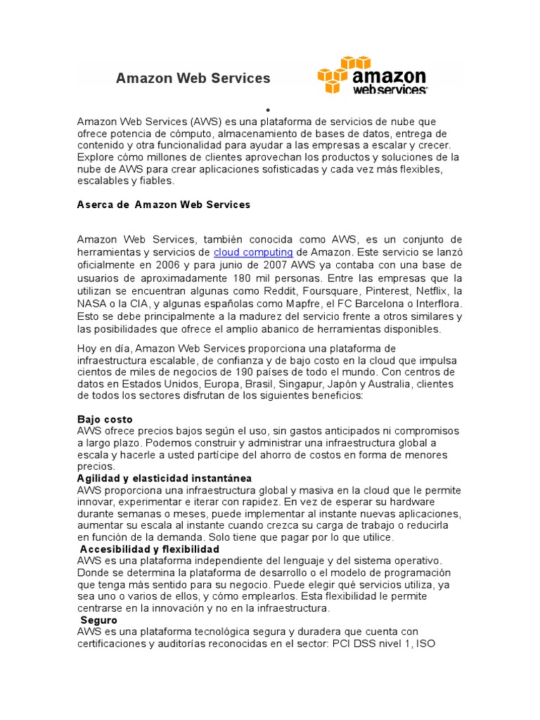 Servicios de Amazon Web Services (AWS) | PDF | Computación en la nube ...