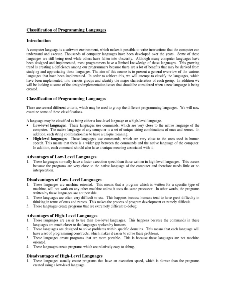 Classification of Programming Languages | PDF | Programming Language ...