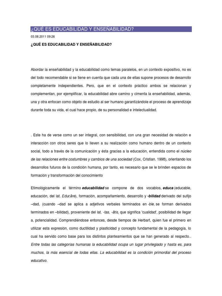 Qué Es Educabilidad y Enseñabilidad | PDF | Palabra | Comunicación