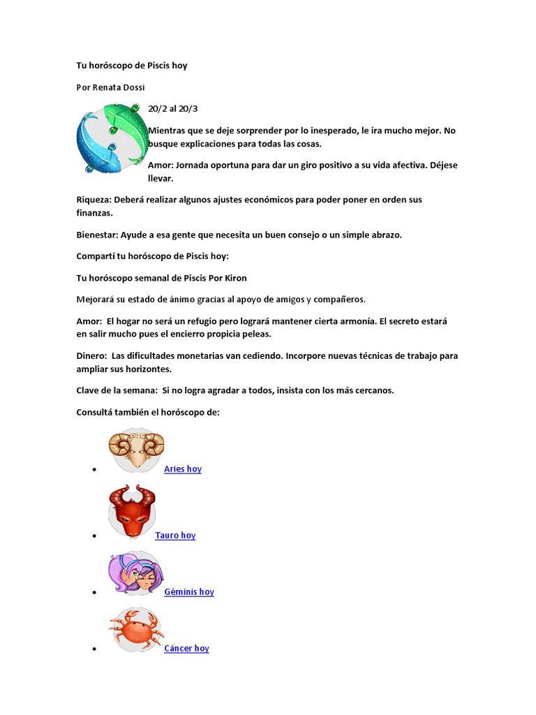Horóscopo Piscis: Amor y Finanzas Hoy | PDF | Relaciones personales ...