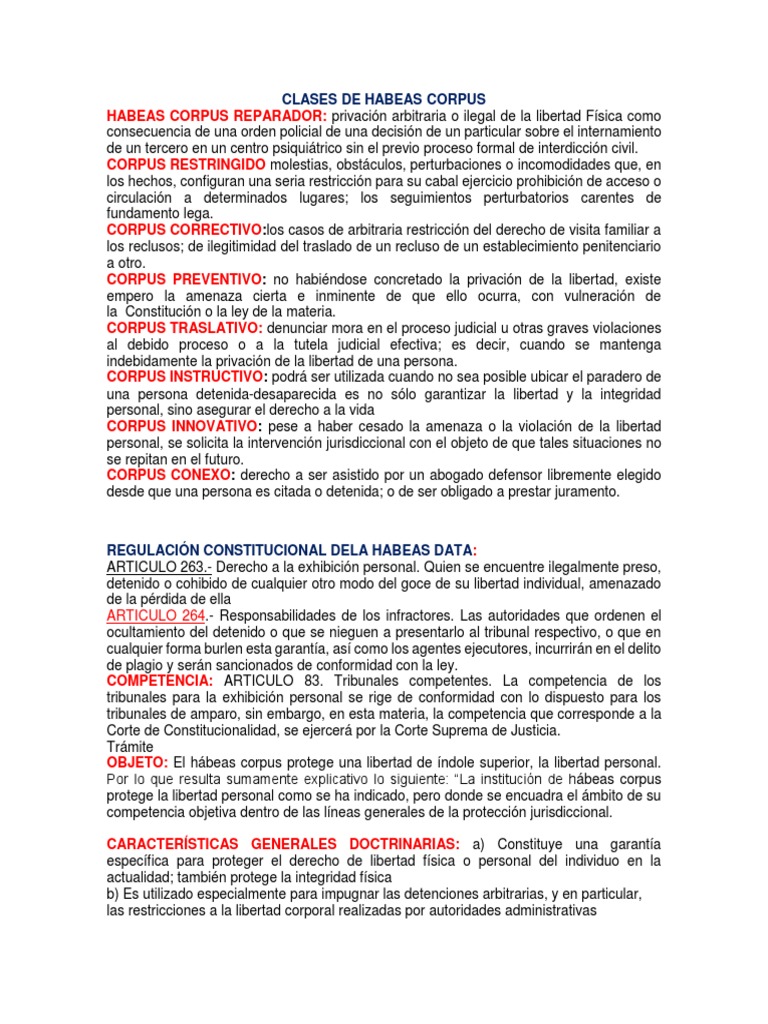 Clases de Habeas Corpus | PDF | Habeas corpus | Justicia