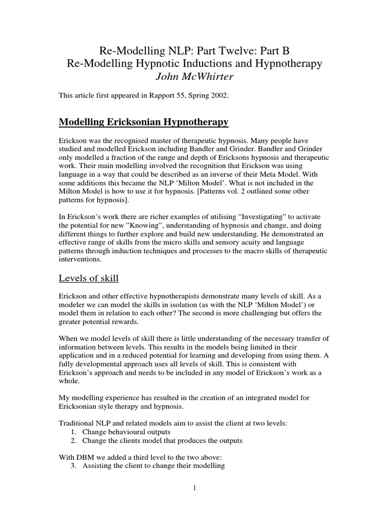 Ericksonian Hypnotherapy Model Insights | PDF | Neuro Linguistic ...