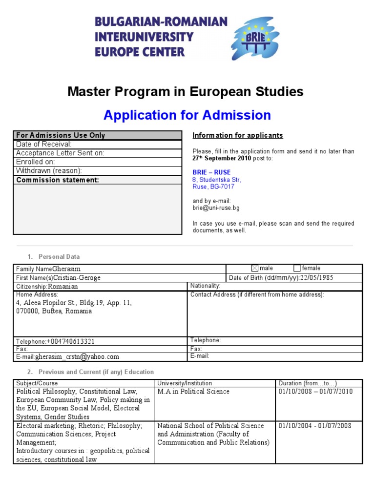 European Studies Master's Application | PDF
