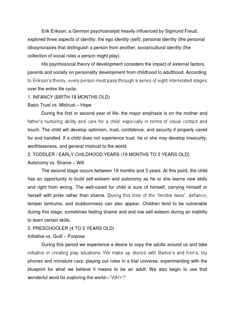 Reflection On Erik Erikson Stages of Development PDF Social