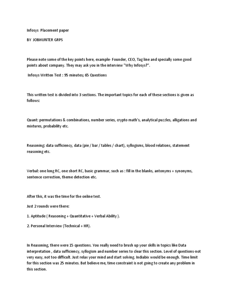 Infosys Placement Test Overview | PDF | Constructor (Object Oriented ...