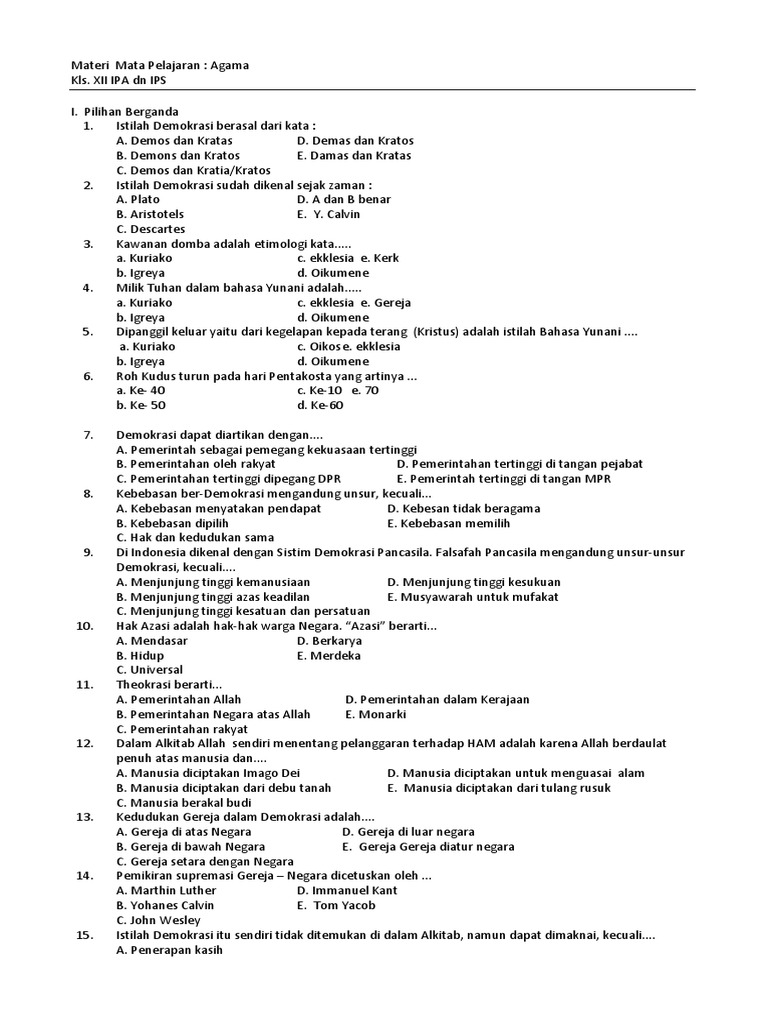 Kisi Kisi Soal Kls Xii Ujian Sekolah Dan Semester