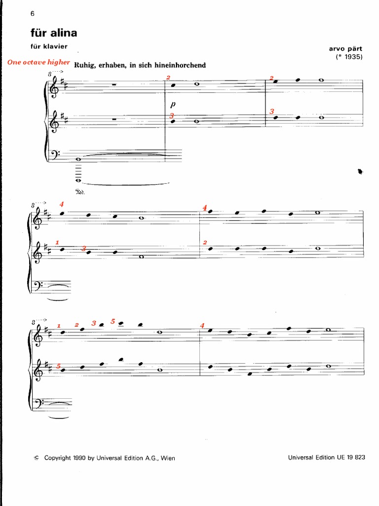Fur Alina Arvo Part With Fingerings