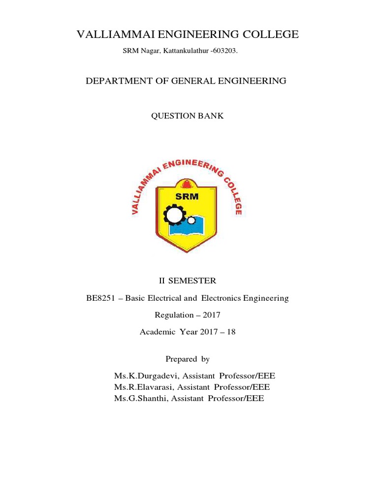 BE8251 Electrical & Electronics Engineering Question Bank | PDF ...