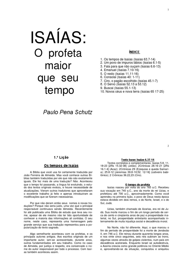 O contexto histórico e o ministério do profeta Isaías PDF Isaías Reino de Judá