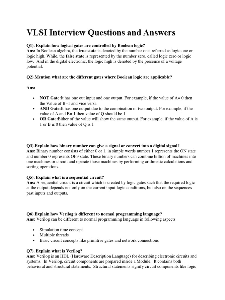 VLSI Interview Questions and Answers PDF Logic Gate Electronic