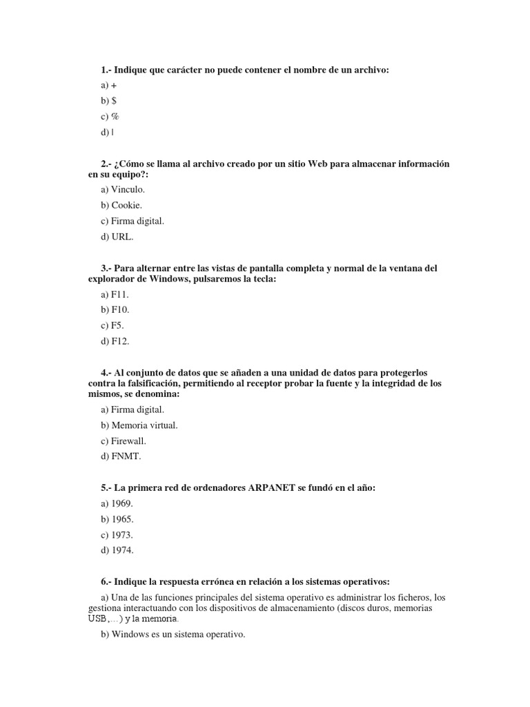 Test Informatica | PDF | Sistema operativo | Almacenamiento de datos de ...