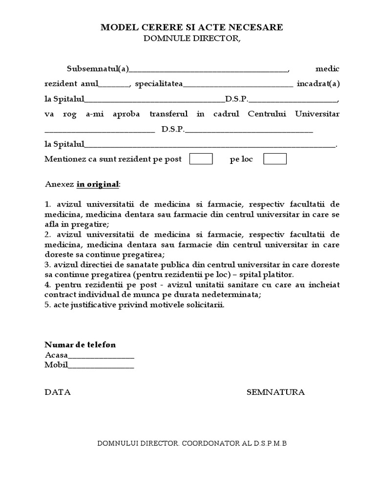 Model Cerere Transfer