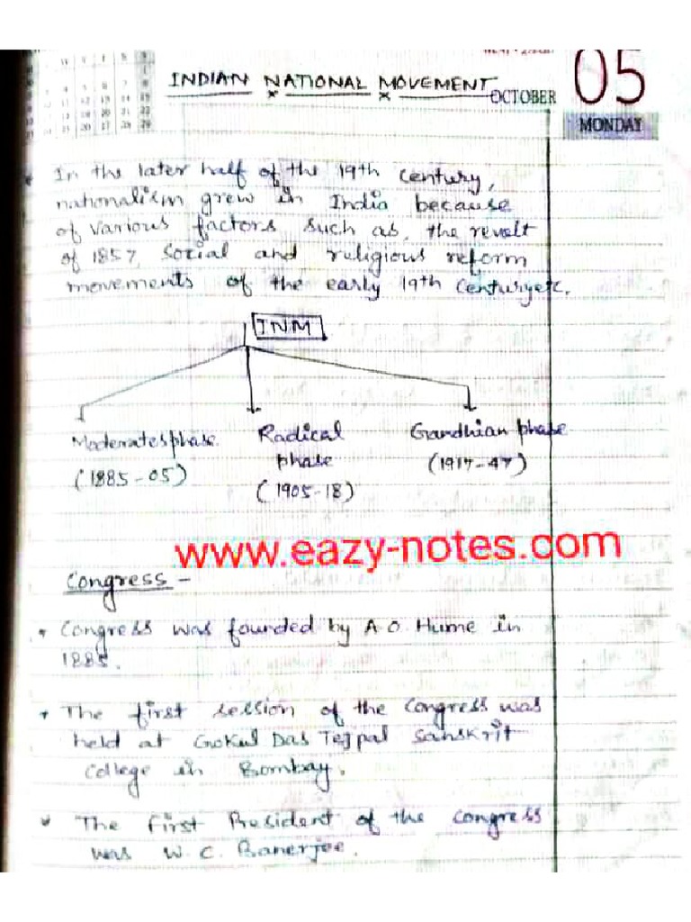 Indian National Movement Notes Pdf