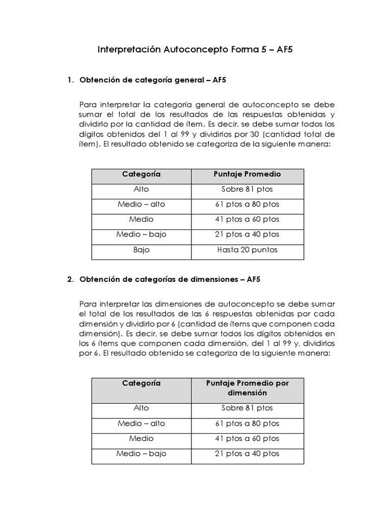 Interpretación del Test AF5 de Autoconcepto | PDF