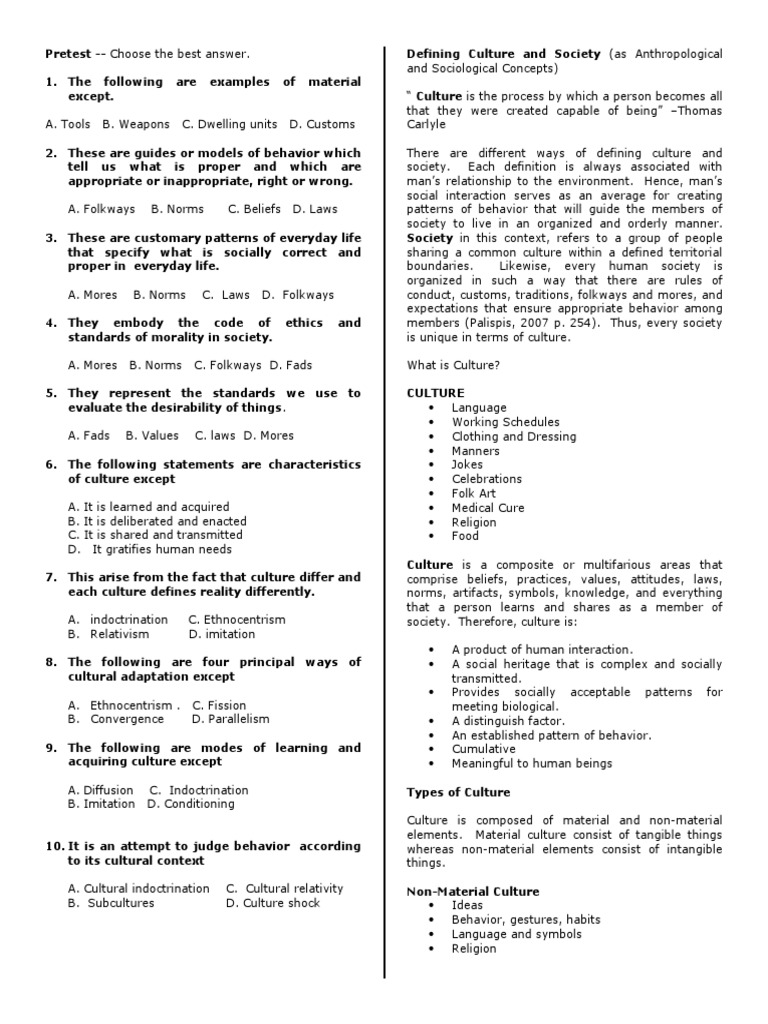 UCSP Lesson 2 Handout On Culture and Society | PDF | Traditions | Human