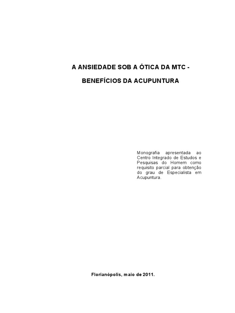 Acupuntura e Ansiedade na MTC | PDF | Acupuntura | QI