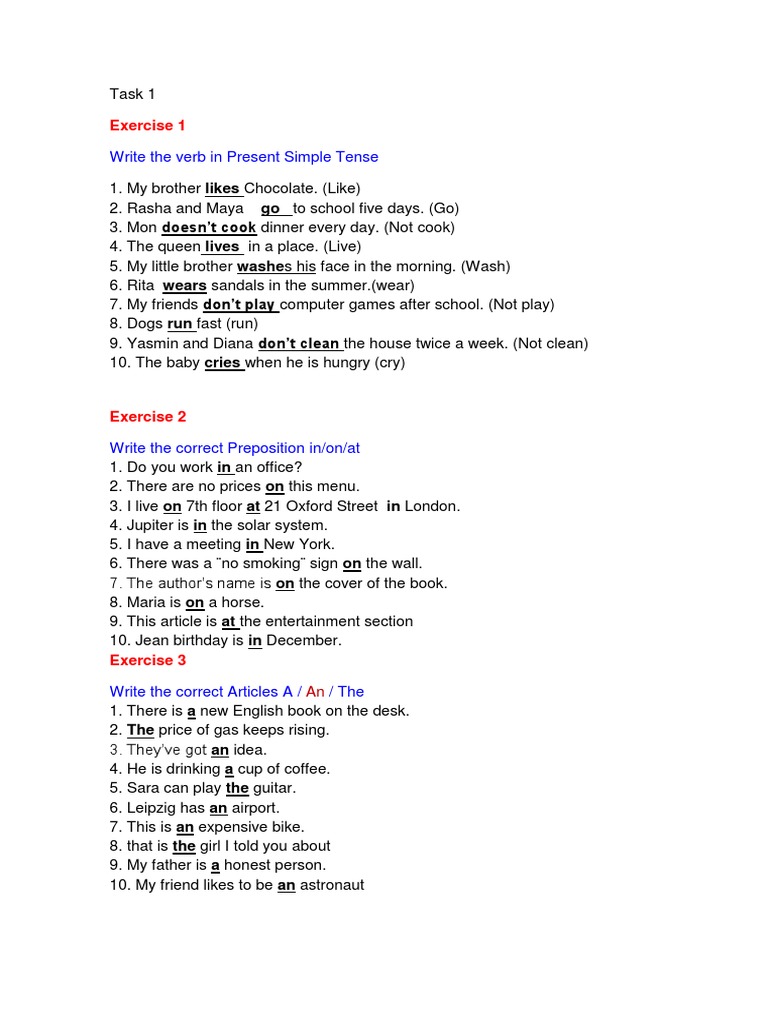 Present Simple Tense Exercises | PDF
