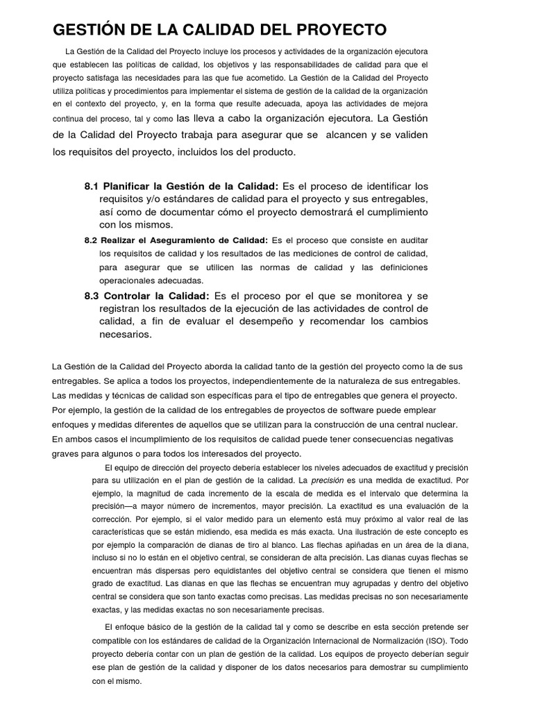Gestión de la Calidad del Proyecto | PDF | Gestión de la calidad ...