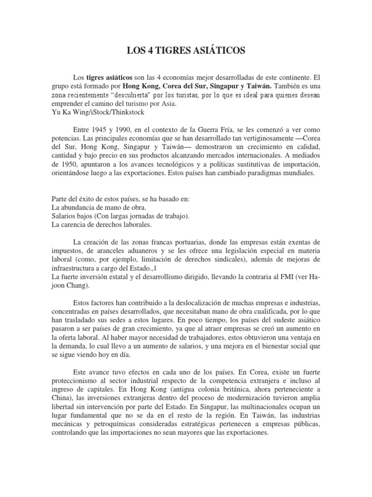 Los 4 Tigres Asiáticos | PDF | Cuatro tigres asiáticos | Economias