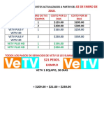 Costos actualizados de servicios VETV enero 2018