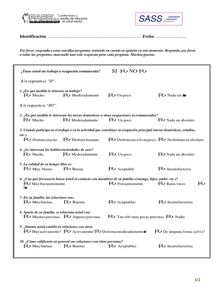MEDICINA - Test-SASS - Escala Autoaplicada de Adaptación Social | PDF ...