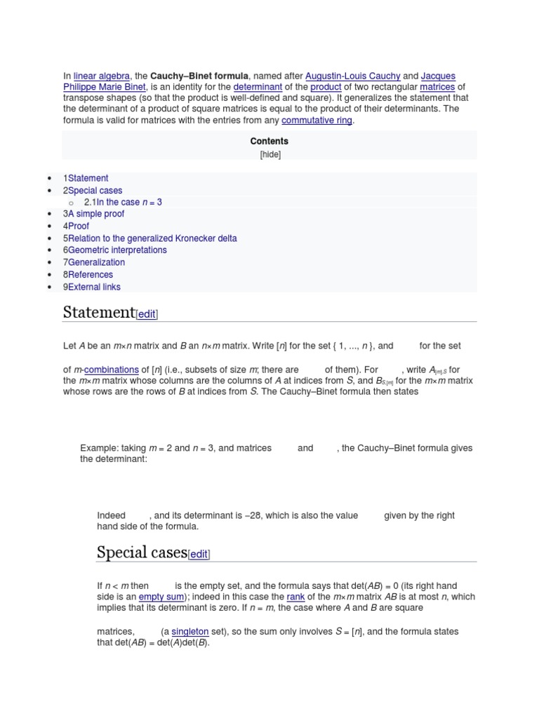 Cauchy binet formula pdf determinant linear algebra