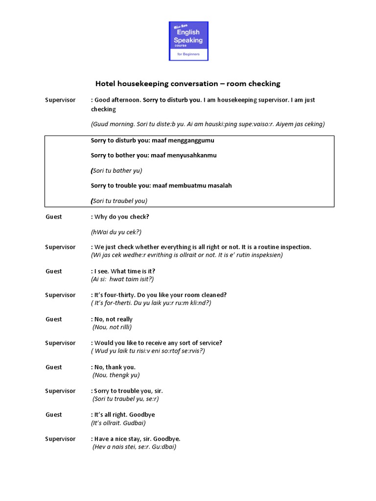Hotel Housekeeping Conversation AEL PDF