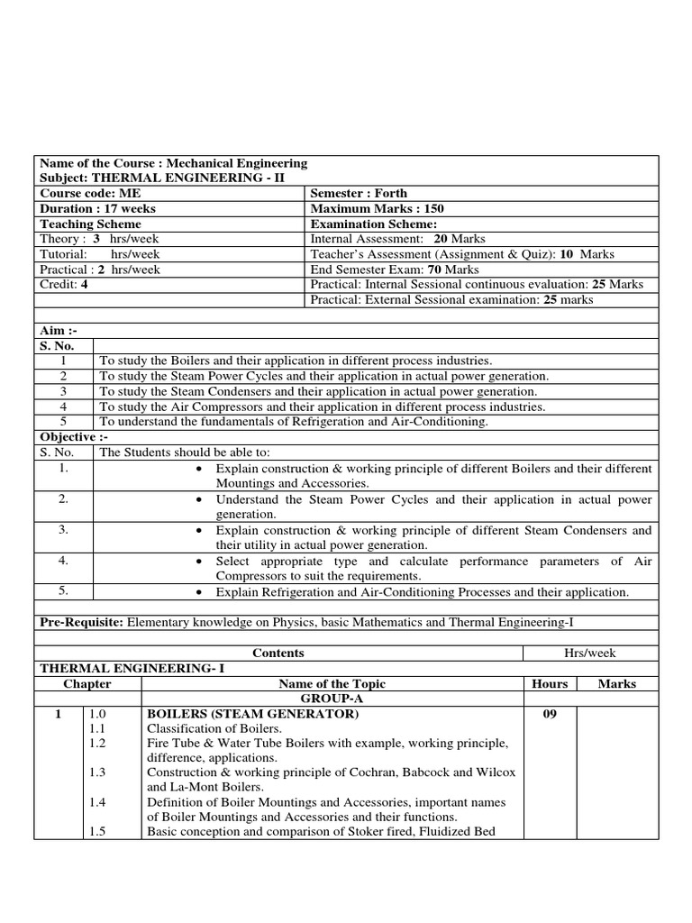 Thermal Engineering II Syllabus | PDF | Air Conditioning | Refrigeration