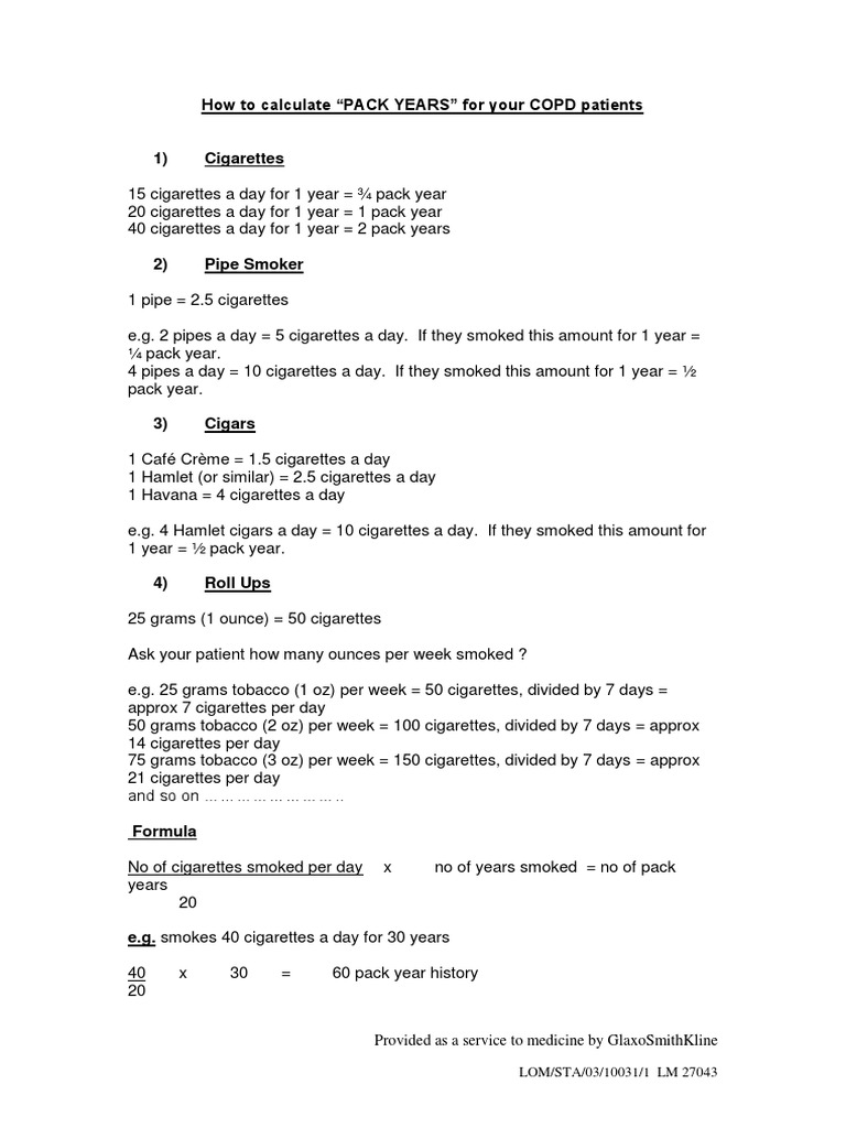 Calculating Pack Years for COPD Patients | PDF | Cigar | Cigarette
