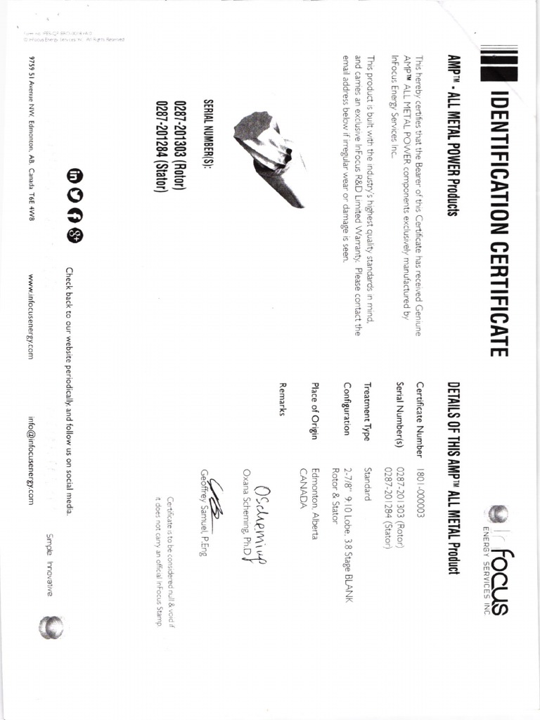 Identification Certificate (Cert No 1801-000003) | PDF