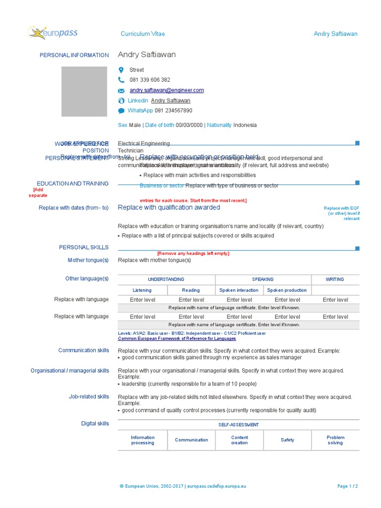 Cv Euro Pass Communication Technology Engineering