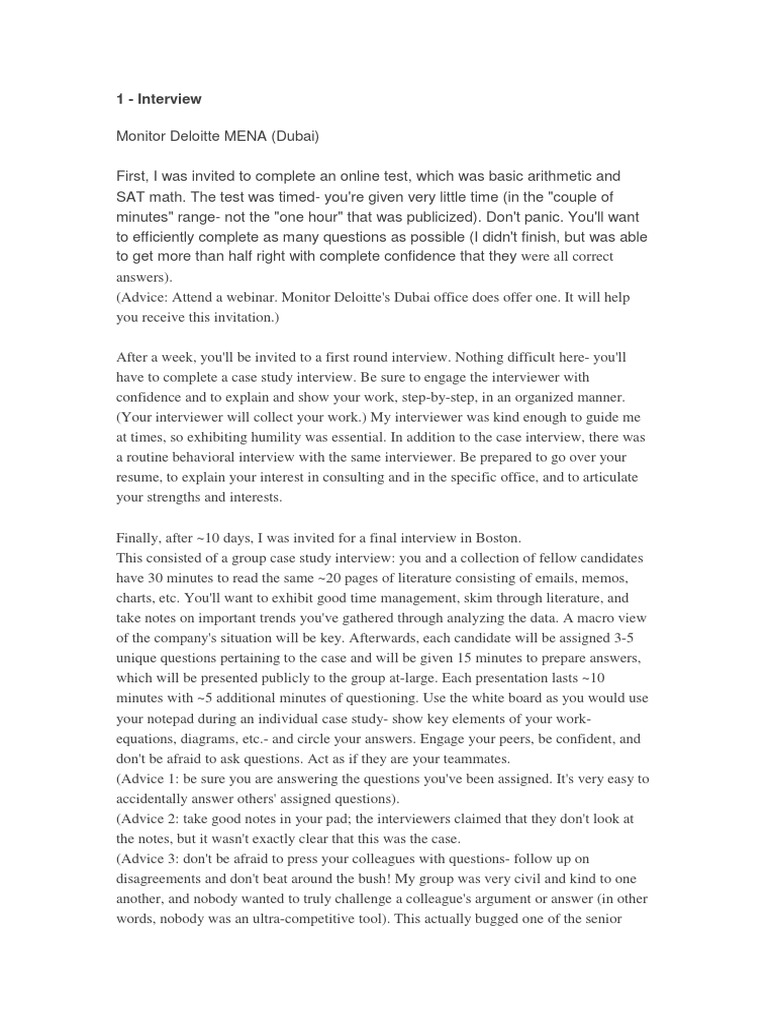 DEloitte Interview PDF Interview Case Study