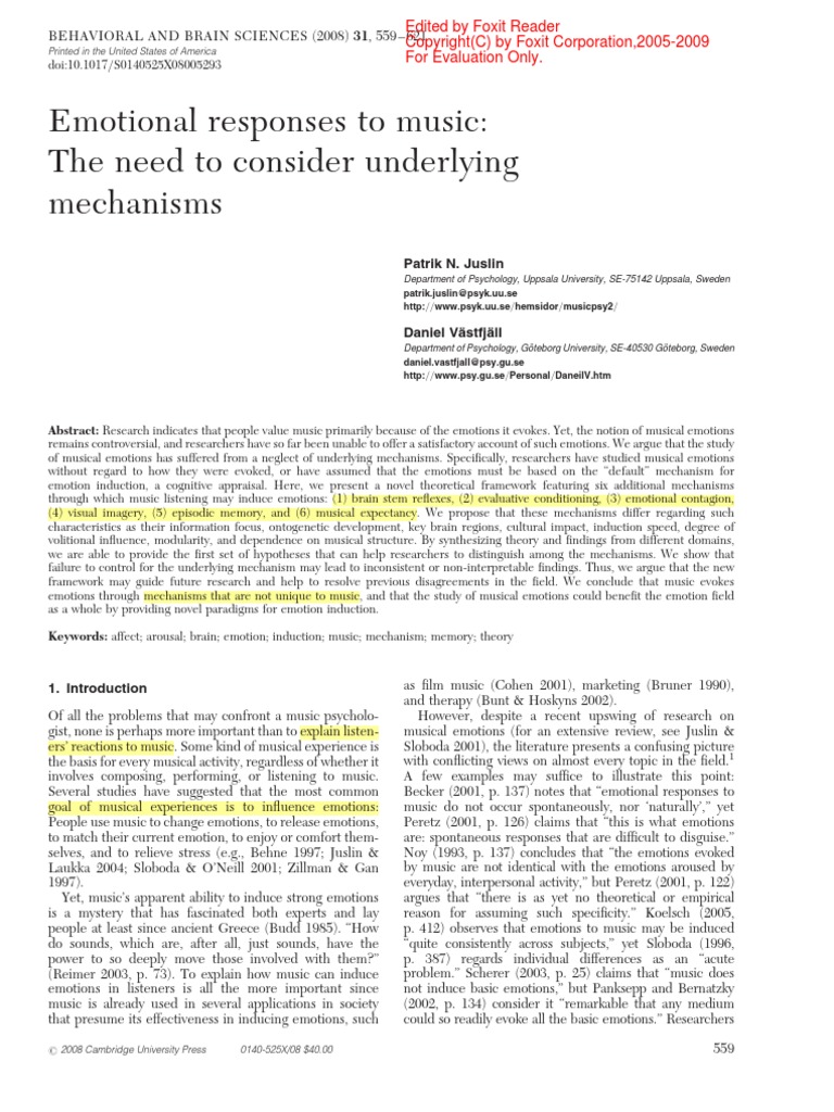 Music Emotional Responses To Pdf Affect Psychology Emotions