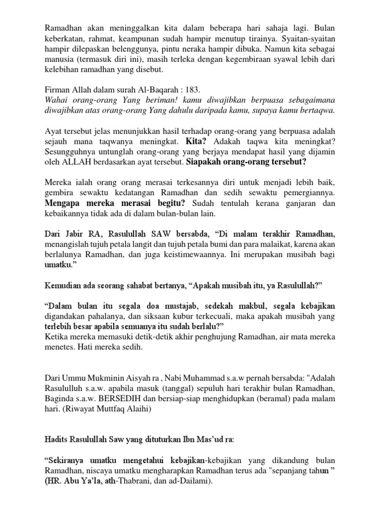 Ramadhan Akan Meninggalkan Kita Dalam Beberapa Hari Sahaja Lagi Pdf