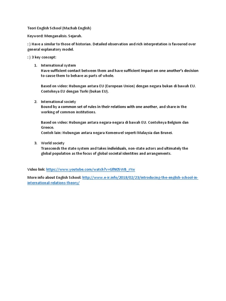 Analyzing English School Theory in IR | PDF | Political Science