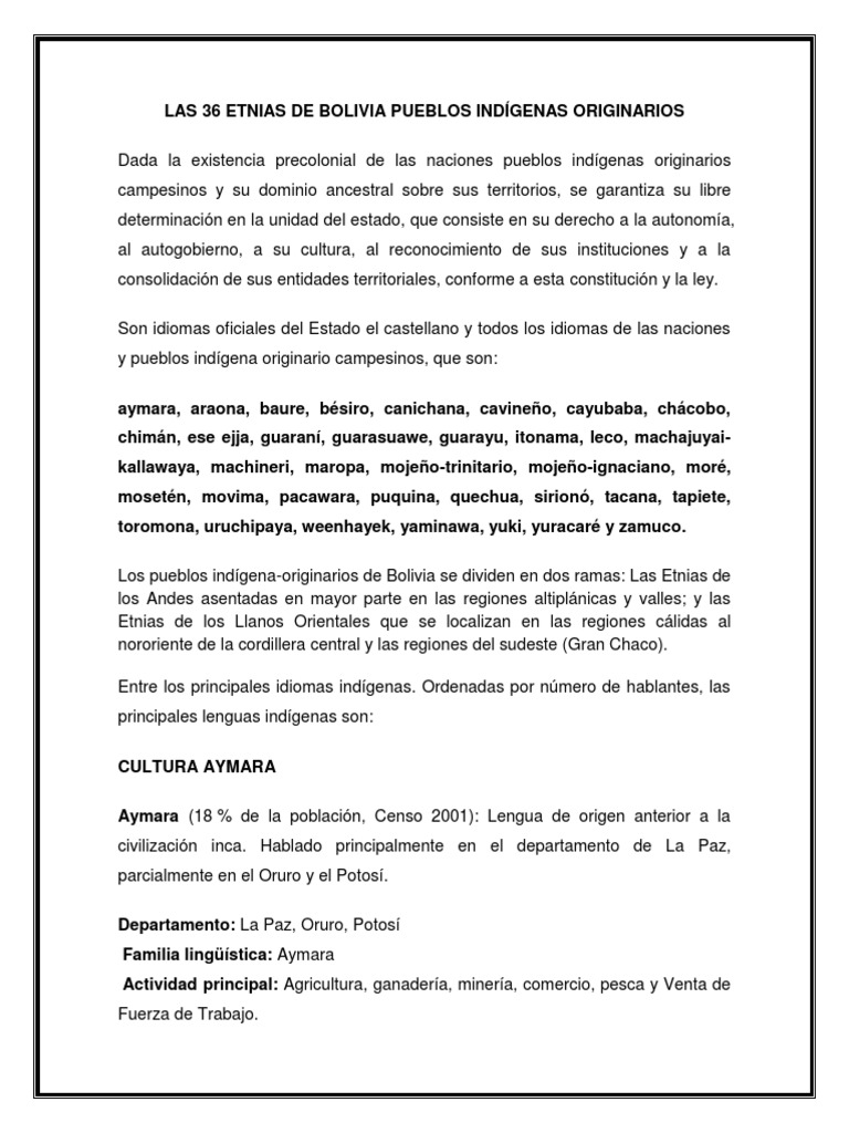 Pueblos Indigenas Originarios | PDF | Bolivia | Pueblos Indígenas de ...