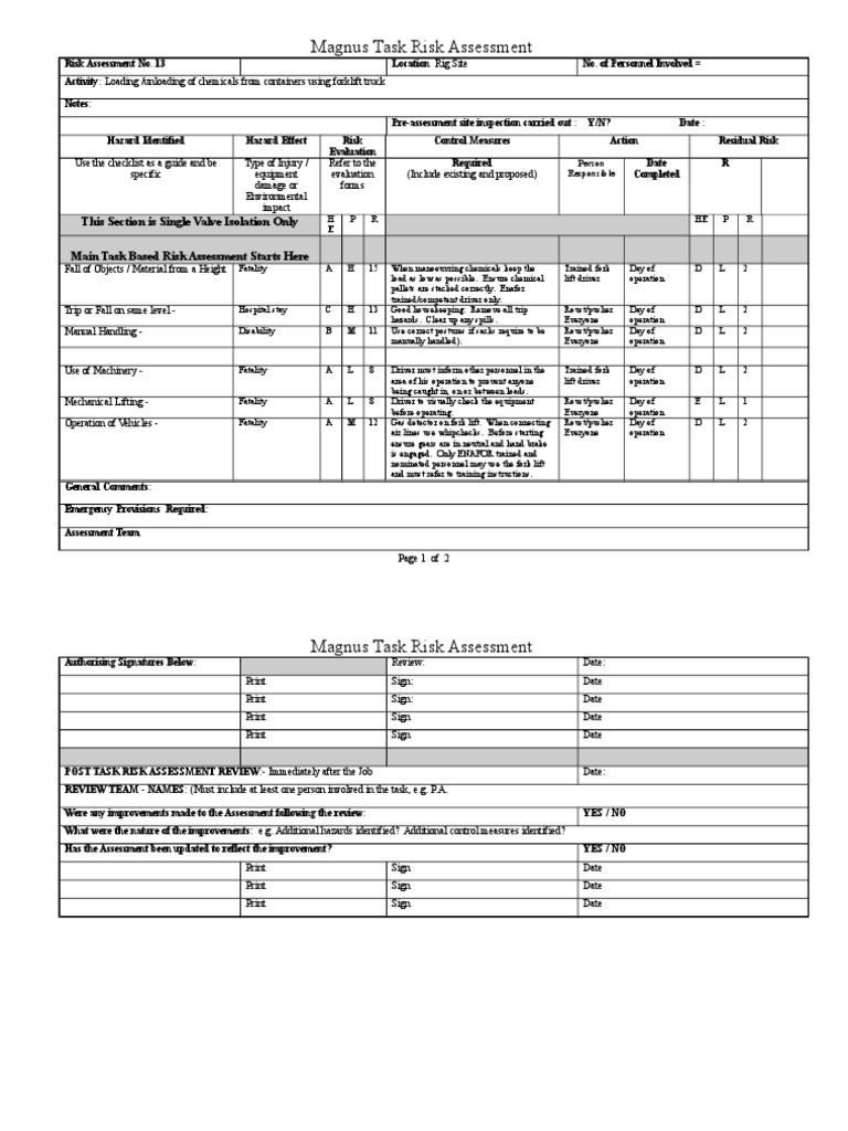Forklift Risk Assessment for Chemical Loading | PDF | Forklift | Risk ...