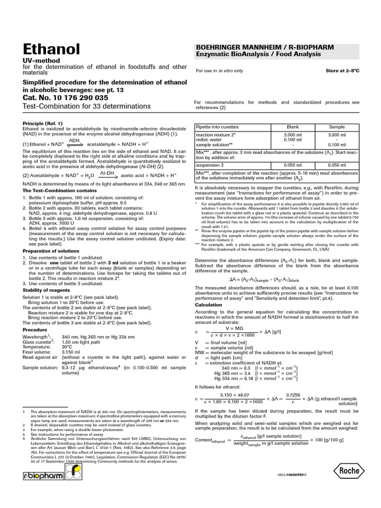 Ethanol Detection in Food Analysis | PDF | Ethanol | Assay