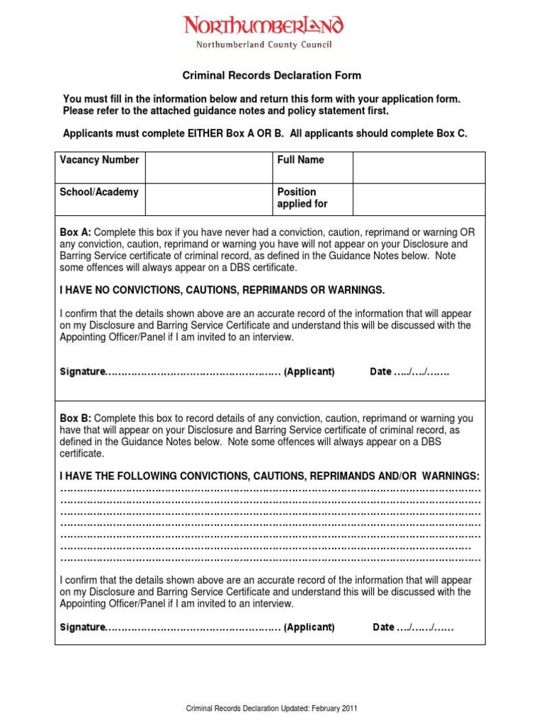 DBS Declaration Form | PDF | Criminal Record | Common Law