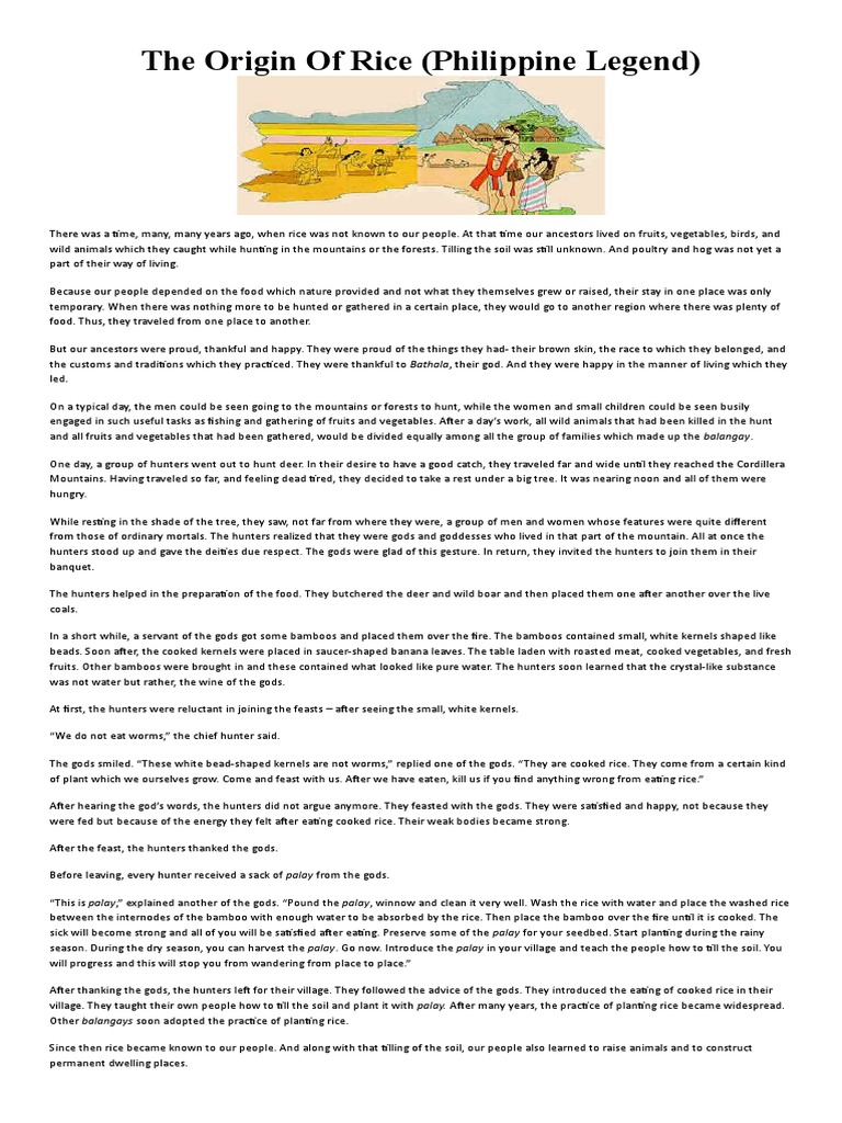 Philippine Legend of Rice's Origin | PDF | Rice | Hunting