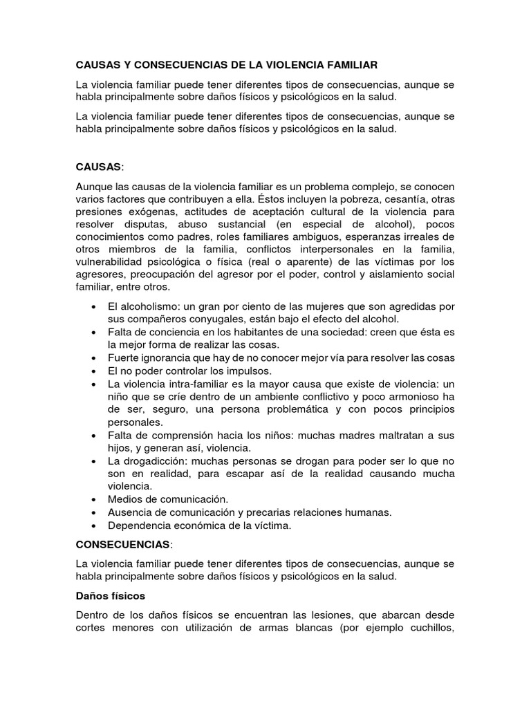 Causas y Consecuencias de la Violencia Familiar | PDF | Violencia ...